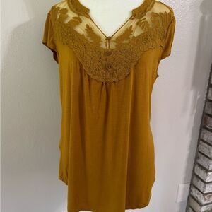 Adiva Mustard Lace Accent Blouse